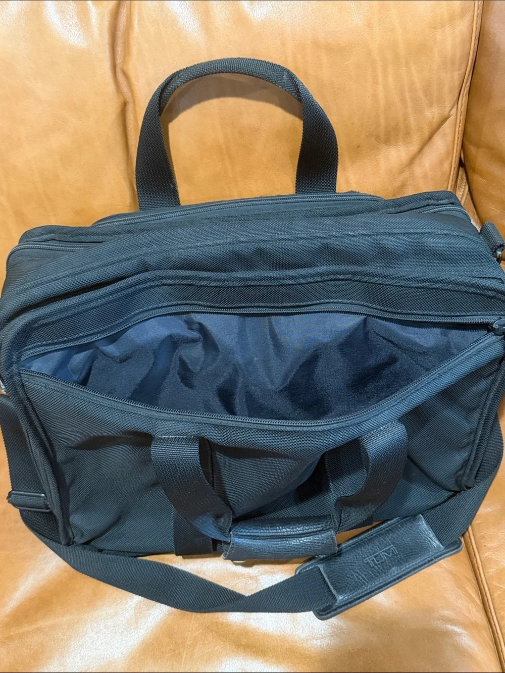 Tumi Black Laptop Briefcase with Top Handles and Shoulder Strap